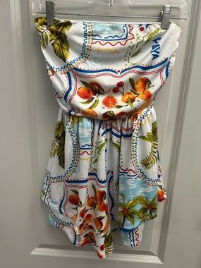 Derek Heart Strapless Floral Fruit Print Shorts Romper, size M